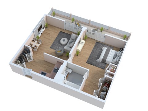 one bed suite floor plan at The Riverview (55+), California